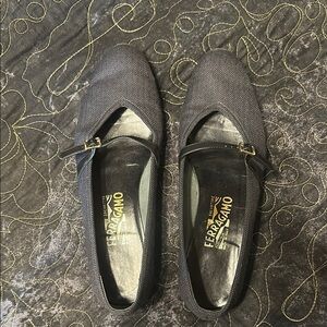 Salvatore Ferragamo Gray Mary Jane Flats